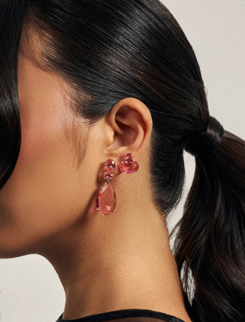 Brinco Fixo Ovais Banho Ouro 18k Cristal