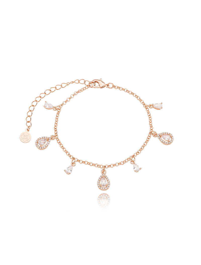 Pulseira Gotinhas Cravejadas Banho Ouro Rosê 18k Zircônias