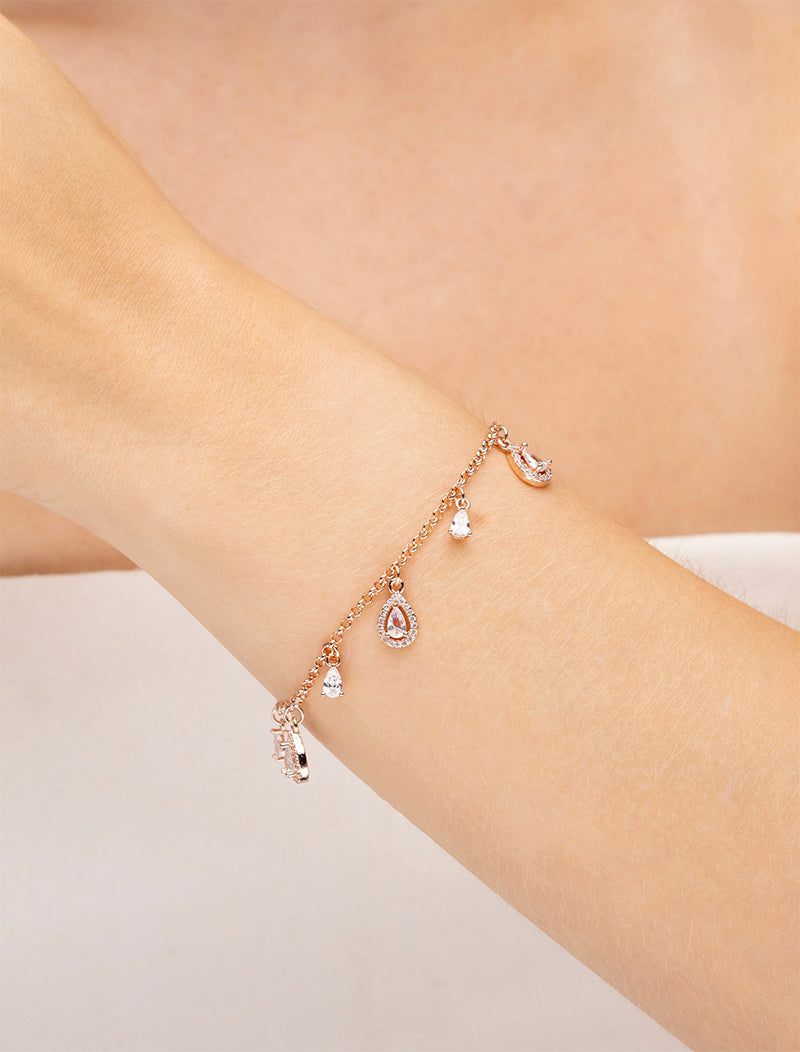 Pulseira Gotinhas Cravejadas Banho Ouro Rosê 18k Zircônias