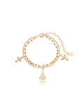 Pulseira Duo Bolinhas Pingentes Religiosos Cravejados Banho Ouro 18k