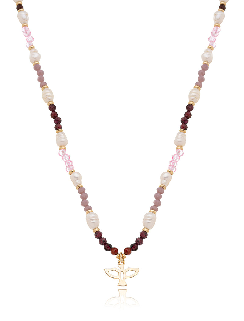 Colar Choker Pingente Espírito Santo Liso Banho Ouro 18k Cristal Pérola Shell