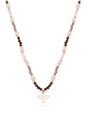 Colar Choker Pingente Espírito Santo Liso Banho Ouro 18k Cristal Pérola Shell