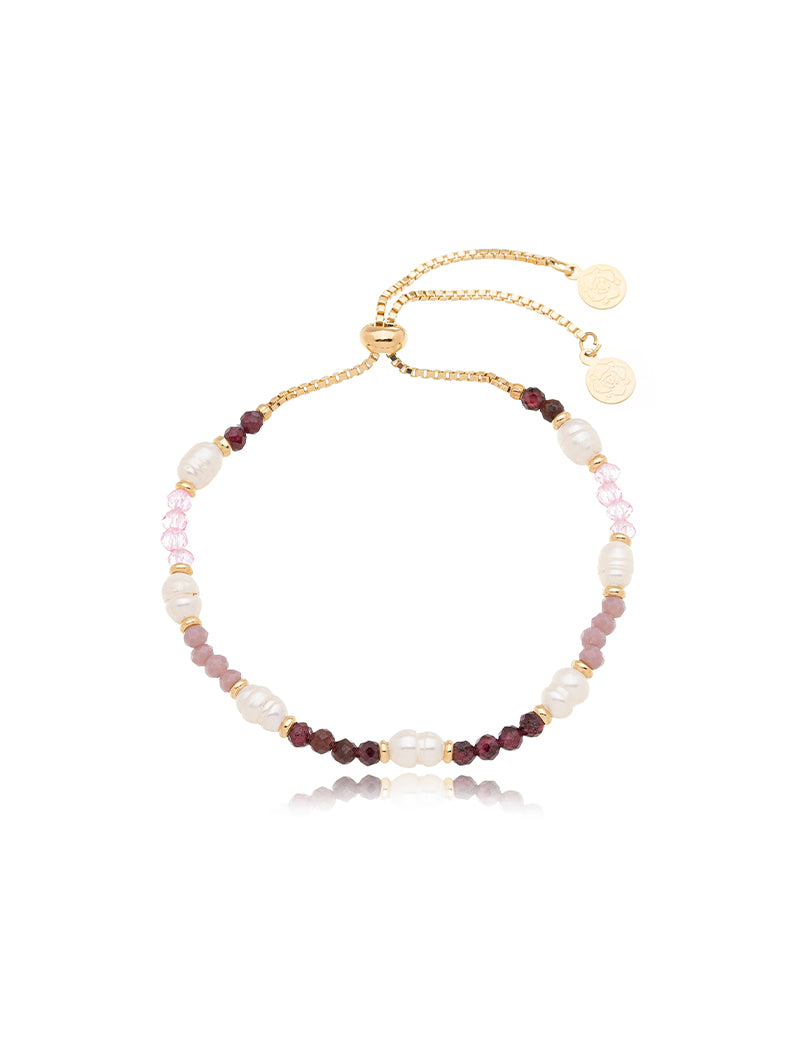 Pulseira Infantil Ajustável Banho Ouro 18k Cristais Pérola