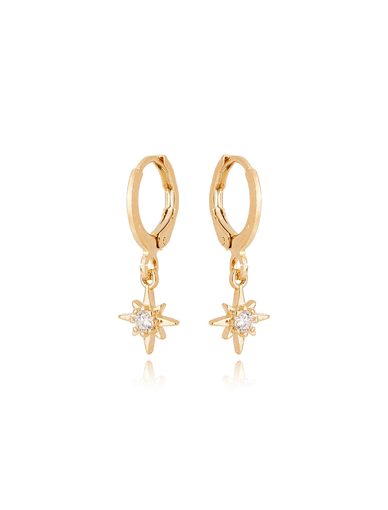 Brinco Argola Click Estrela Banho Ouro 18k Zircônia