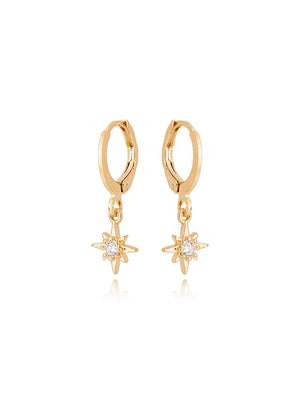 Brinco Argola Click Estrela Banho Ouro 18k Zircônia