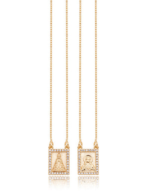Colar Escapulário Nossa Senhora Sagrado Coração Cravejado Banho Ouro 18k