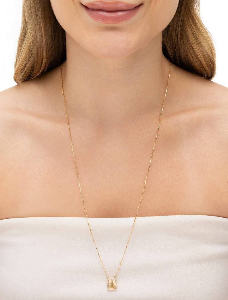 Colar Escapulário Nossa Senhora Sagrado Coração Cravejado Banho Ouro 18k