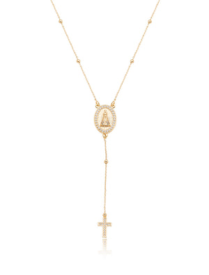 Colar Nossa Senhora Gravata Pingente Cravejado Banho Ouro 18k Zircônia