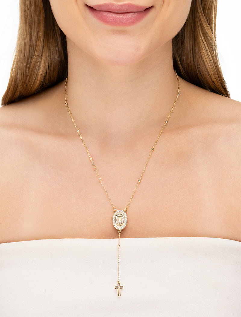 Colar Nossa Senhora Gravata Pingente Cravejado Banho Ouro 18k Zircônia