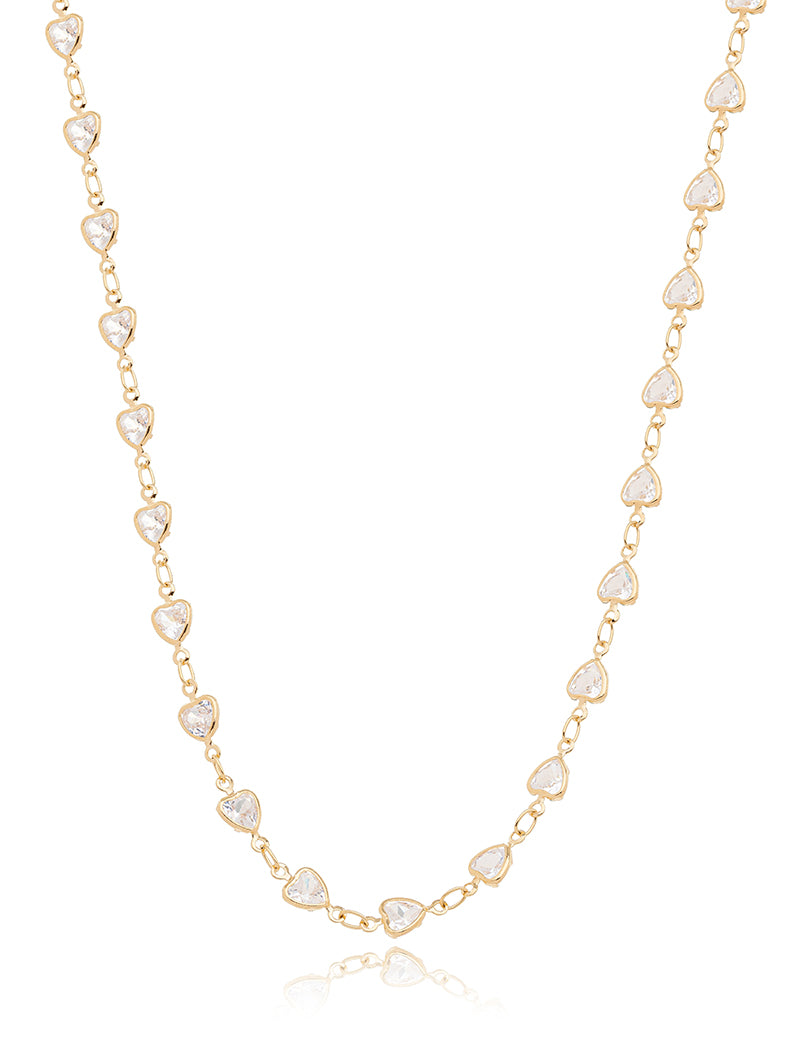 Colar Choker Delicado Corações Banho Ouro 18k Cristal