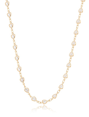 Colar Choker Delicado Corações Banho Ouro 18k Cristal
