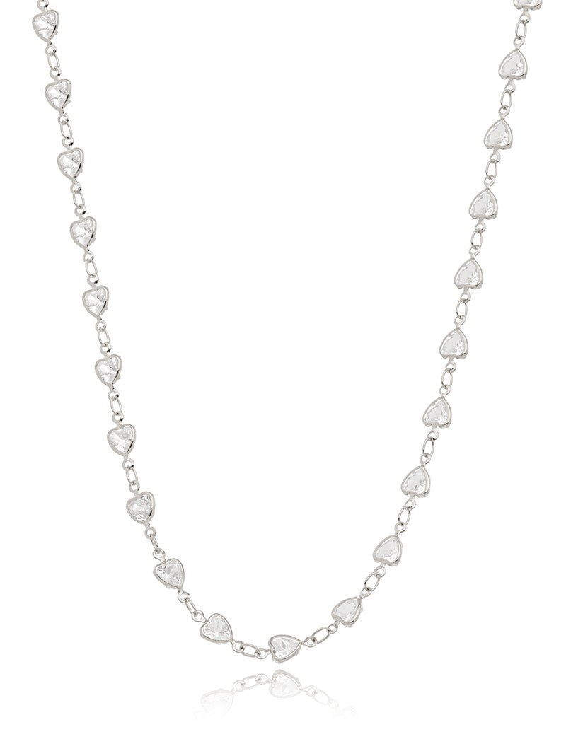 Colar Choker Delicado Corações Banho Ródio Cristal