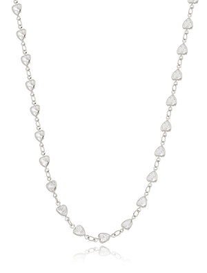 Colar Choker Delicado Corações Banho Ródio Cristal