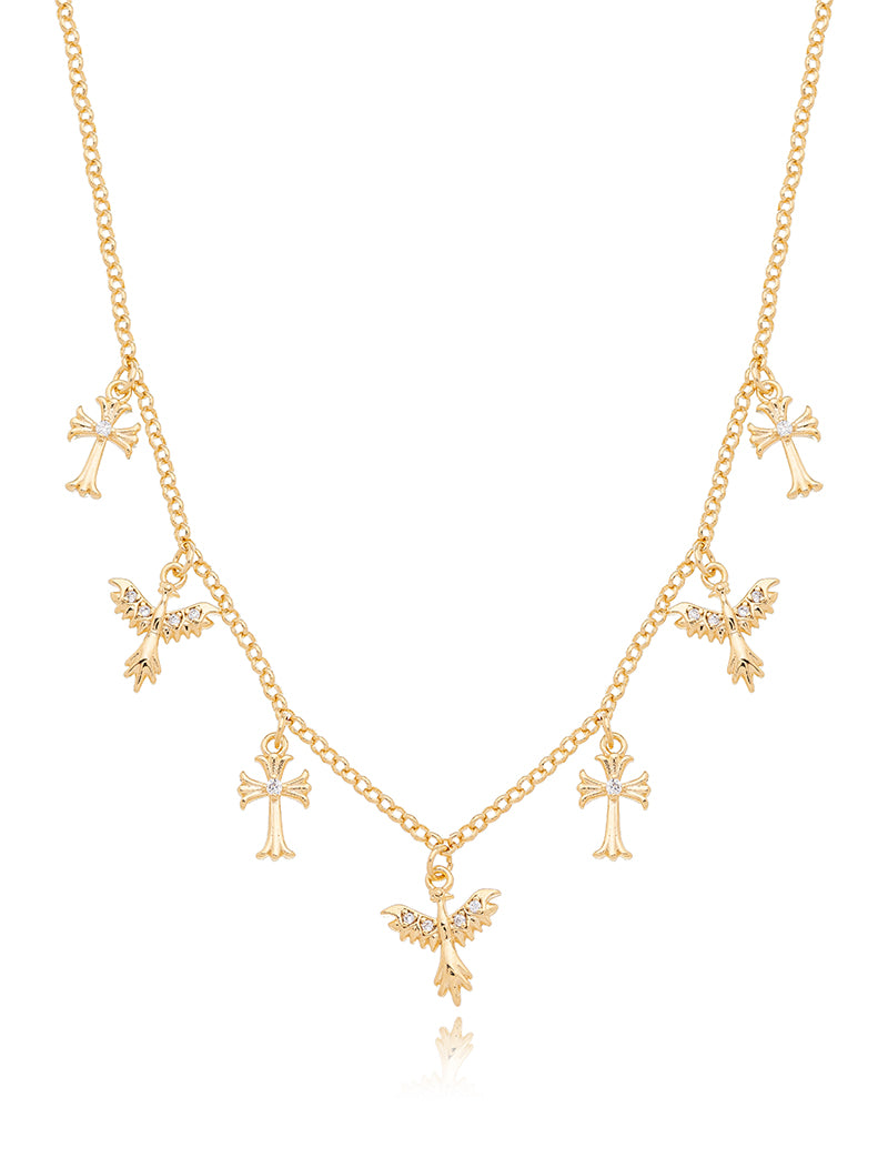 Colar Pingente Espírito Santo Cravejado Cruz Banho Ouro 18k Zircônia