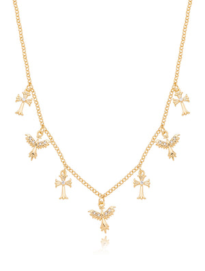 Colar Pingente Espírito Santo Cravejado Cruz Banho Ouro 18k Zircônia