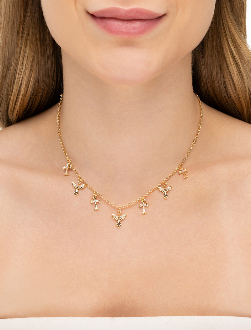 Colar Pingente Espírito Santo Cravejado Cruz Banho Ouro 18k Zircônia