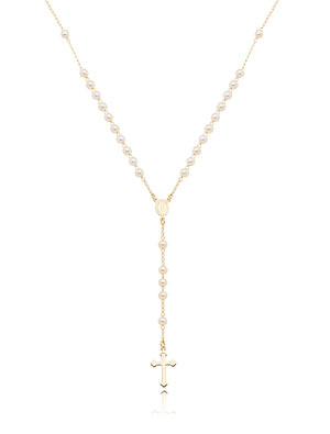 Colar Terço Nossa Senhora Aparecida Banho Ouro 18k Pérola Shell