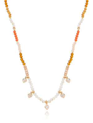 Colar Infantil Corações Banho Ouro 18k Cristais Madrepérola Jade