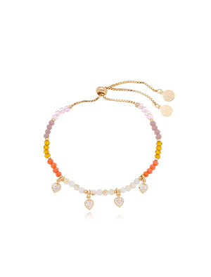 Pulseira Infantil Ajustável Corações Banho Ouro 18k Madrepérola Jade Cristal