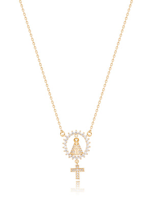 Colar Infantil Nossa Senhora Volta Cravejada Banho Ouro 18k Zircônia