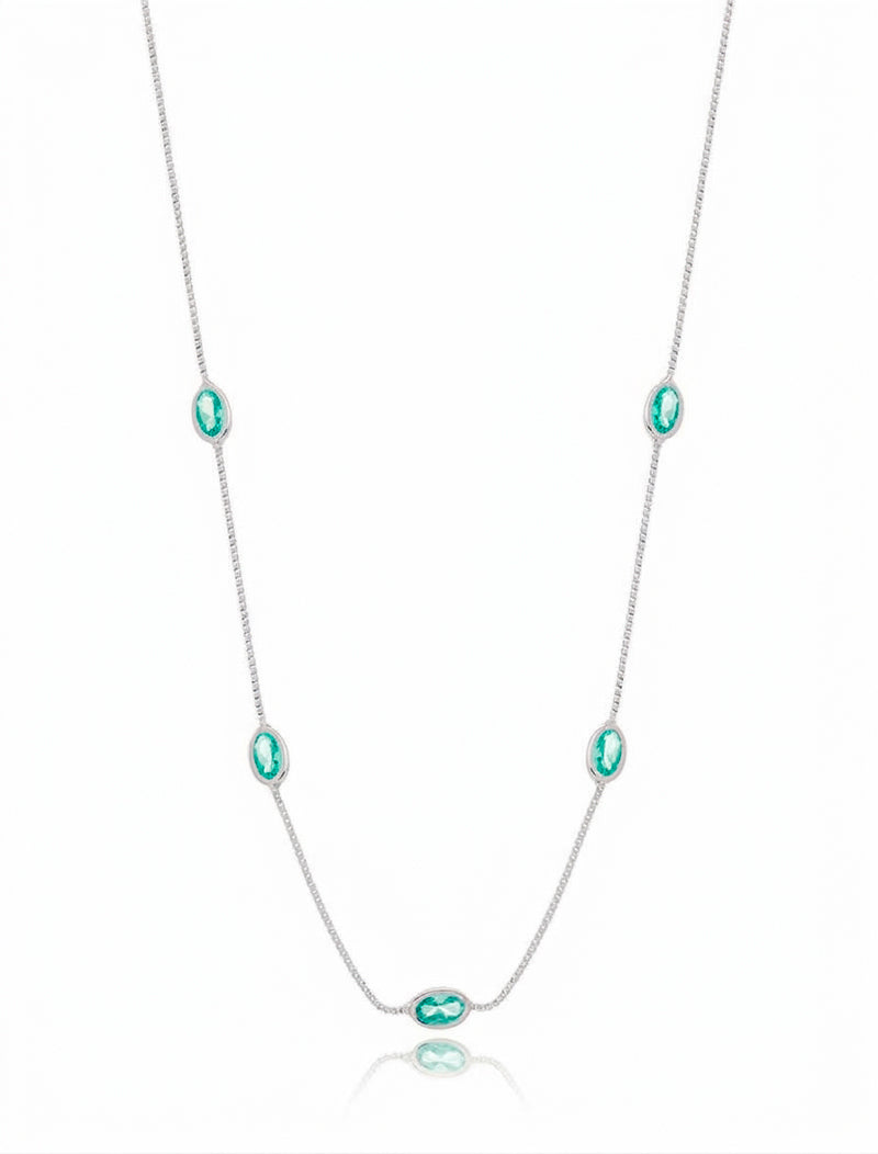 Colar Choker Ovais Banho Ródio Cristal