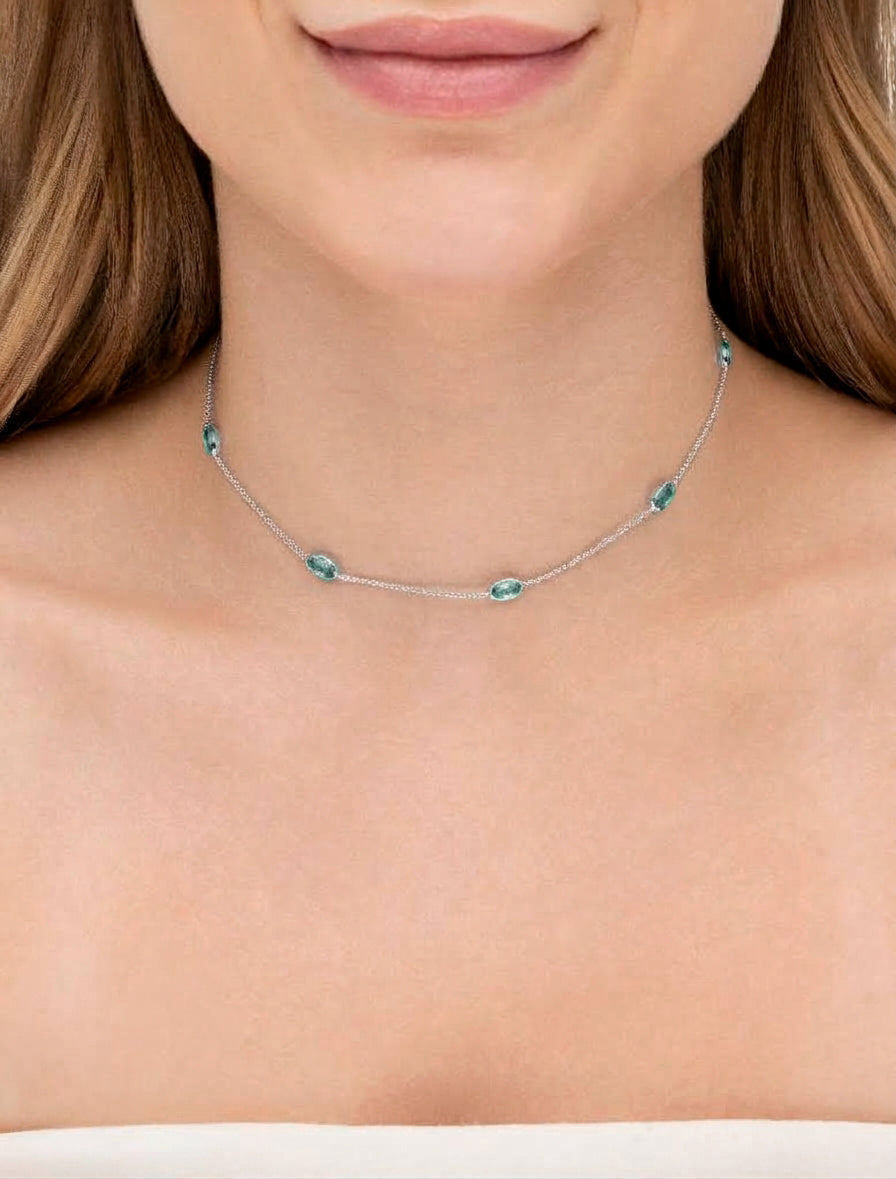 Colar Choker Ovais Banho Ródio Cristal