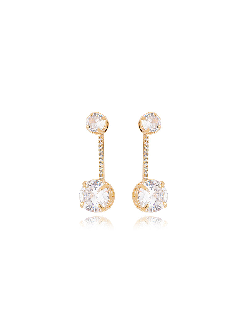 Brinco Palito Pontos De Luz Cravejado Banho Ouro 18k Zircônia