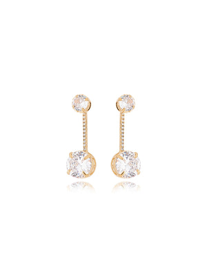 Brinco Palito Pontos De Luz Cravejado Banho Ouro 18k Zircônia