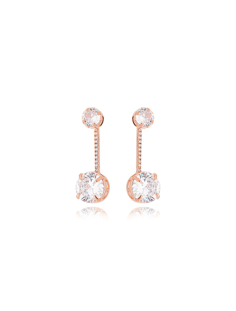 Brinco Palito Pontos De Luz Cravejado Banho Ouro Rosê 18k Zircônia