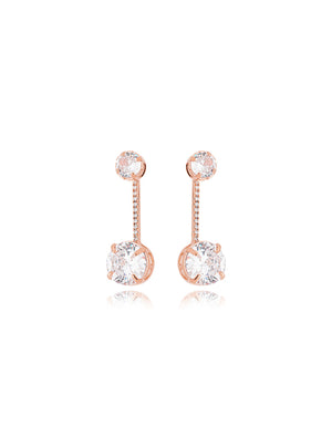 Brinco Palito Pontos De Luz Cravejado Banho Ouro Rosê 18k Zircônia