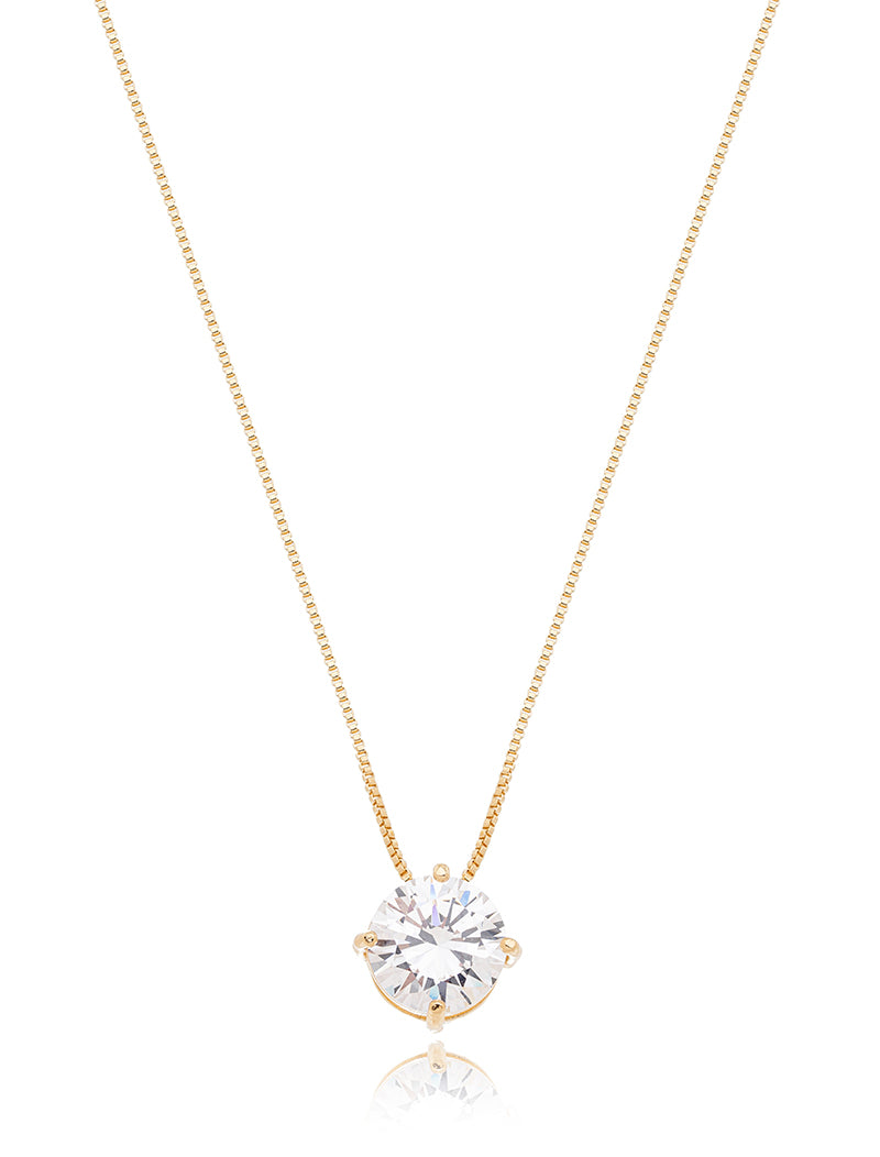 Colar Ponto De Luz 4 Garras Banho Ouro 18k Zircônia