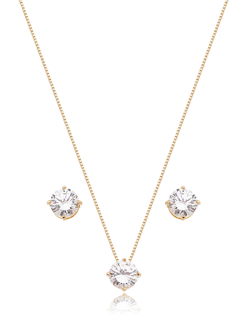 Conjunto Ponto de Luz Banho Ouro 18k Zircônia
