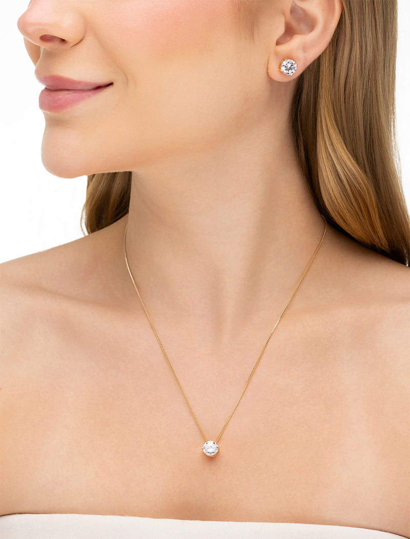 Conjunto Ponto de Luz Banho Ouro 18k Zircônia