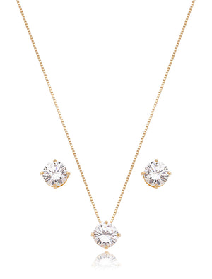 Conjunto Ponto de Luz Banho Ouro 18k Zircônia