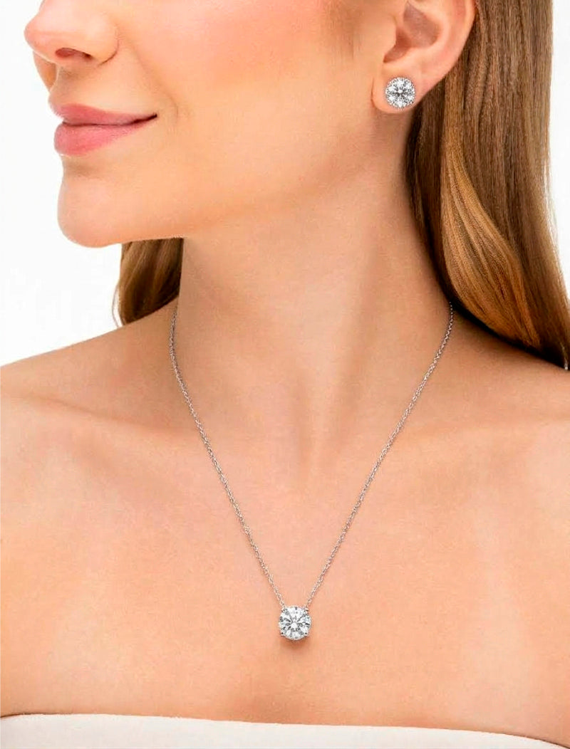 Conjunto Ponto de Luz Banho Ródio Zircônia