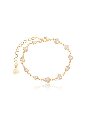 Pulseira Delicada Corações Banho Ouro 18k Cristal