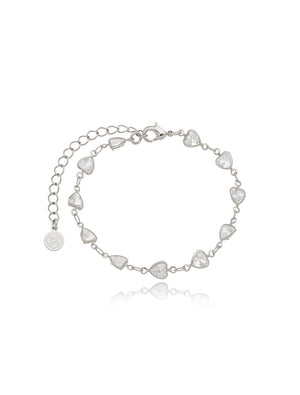 Pulseira Delicada Corações Banho Ródio Cristal
