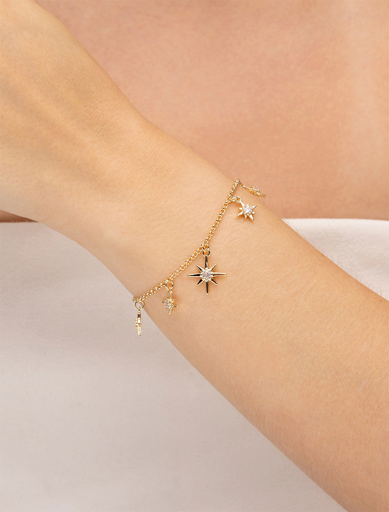 Pulseira Estrelas Cravejadas Banho Ouro 18k Zircônias