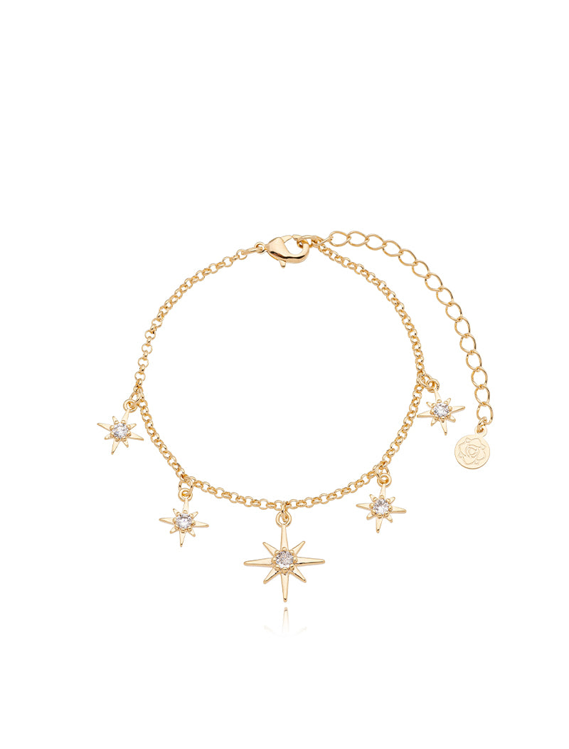 Pulseira Estrelas Cravejadas Banho Ouro 18k Zircônias