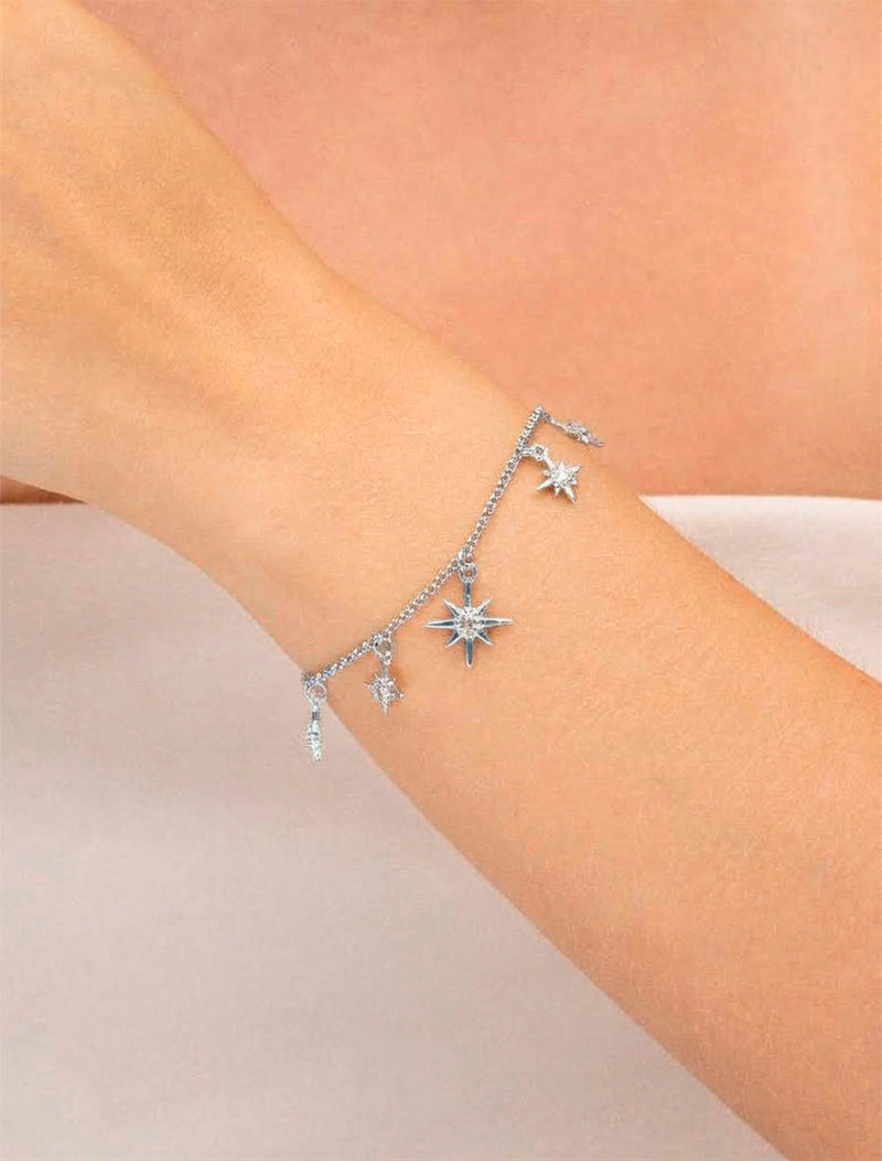 Pulseira Estrelas Cravejadas Banho Ródio Zircônias