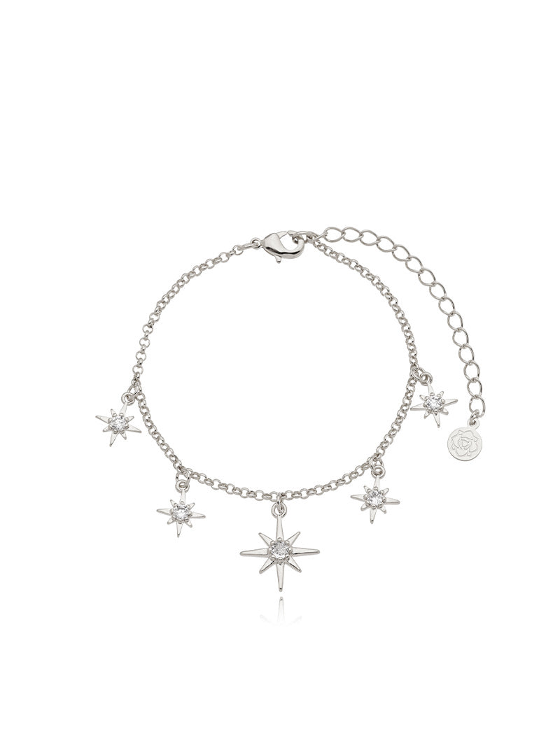 Pulseira Estrelas Cravejadas Banho Ródio Zircônias