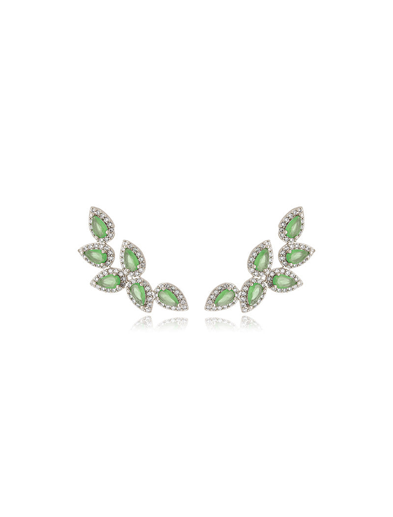Brinco Ear Cuff 6 Gotas Cravejadas Banho Ródio Cristal Zircônia