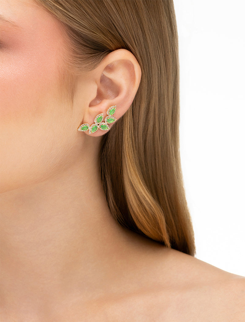 Brinco Ear Cuff 6 Gotas Cravejadas Banho Ouro 18K Cristal E Zircônia
