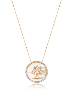 Colar Árvore Da Vida Cravejado Banho Dourado Madrepérola Zircônias
