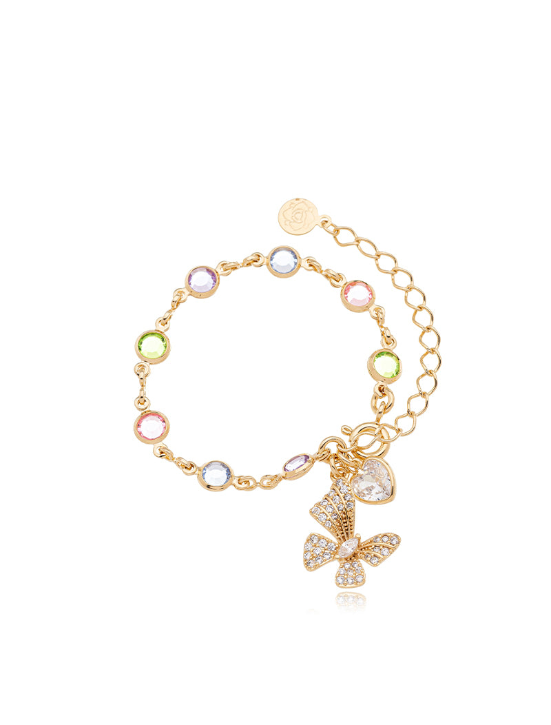 Pulseira Infantil Pontos De Luz Borboleta Cravejada Banho Ouro 18k Cristais