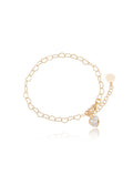 Pulseira Infantil Elos E Pingente Corações Banho Ouro 18k Zircônia