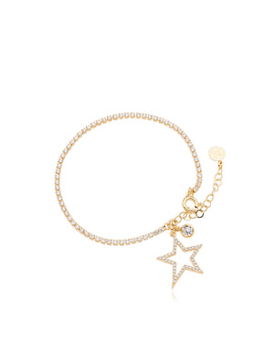 Pulseira Riviera Teen Estrela Cravejada Banho Ouro 18k Zircônias