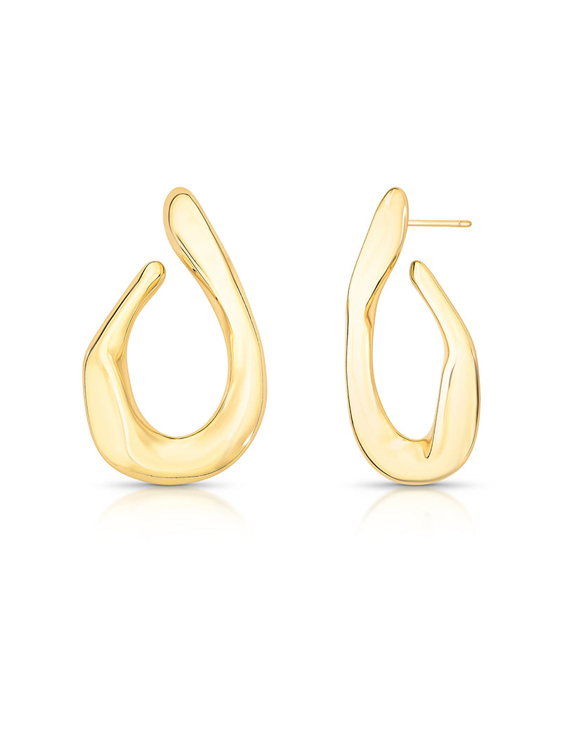 Brinco Gota Aberta Orgânica Liso Banho Ouro 18k