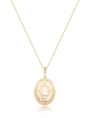 Colar Relicário Oval Liso Banho Ouro 18k