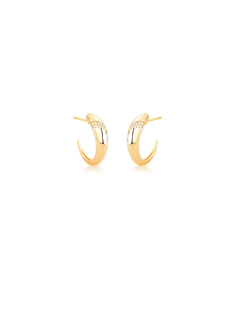 Brinco Argola Meia Lua Detalhe Cravejado Banho Ouro 18k Zircônias